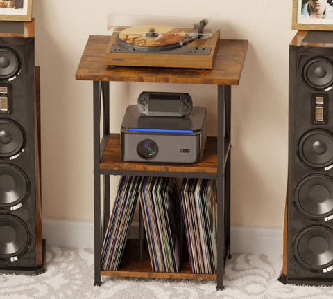 Upgraded Expanded Surface Record Player Stand, 3 Tier End Table with Vinyl Record Storage, 50x40cm Record Player Table