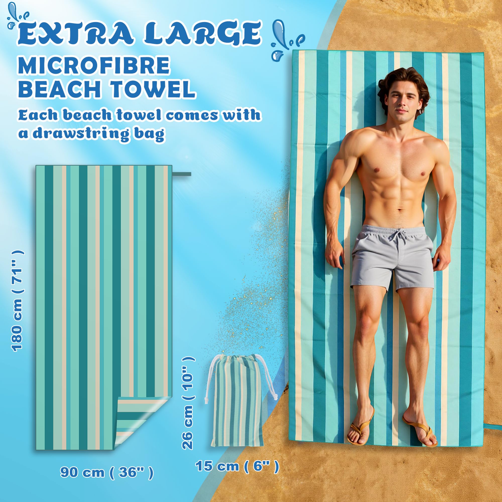 Anavasi Microfibre Beach Towels for Adults, 1 Pack 180 x 90cm 100% Recycled