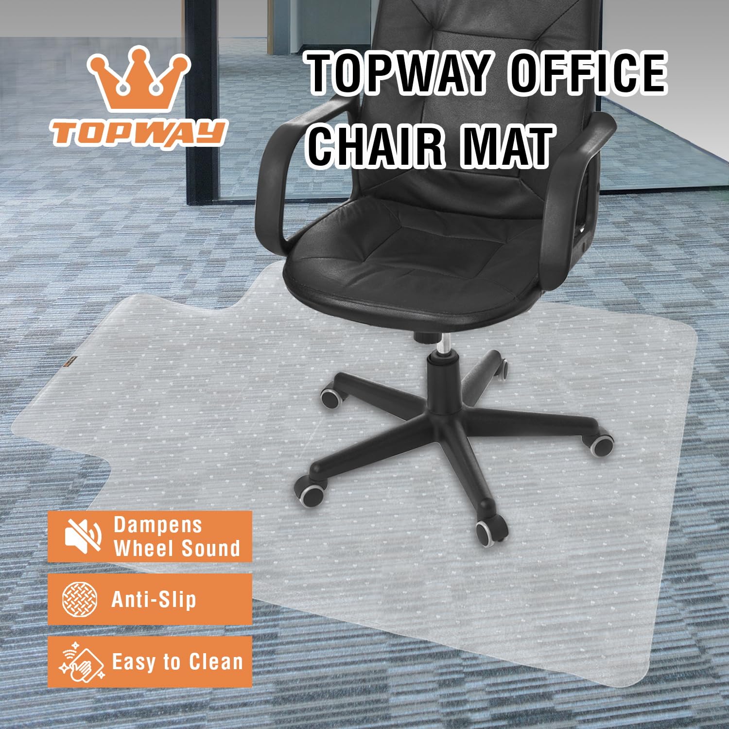 TOPWAY Office Chair Mat for Carpet Floor, 90x120cm, 2.2mm Thick T-Shape Clear Non-Slip PVC Carpet Floor Protector, Easy Glide