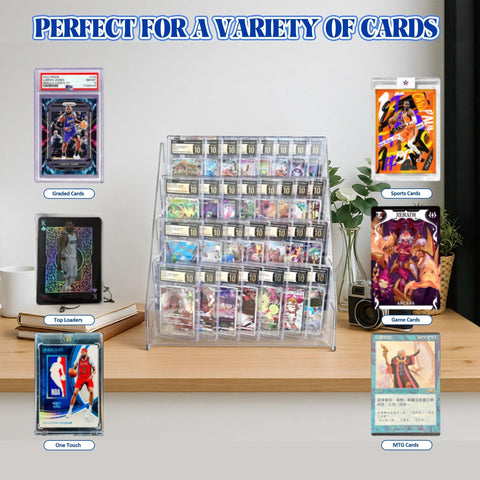 Trading Card Display Stand, 5 Tier Acrylic Holder For Sports Graded Cards
