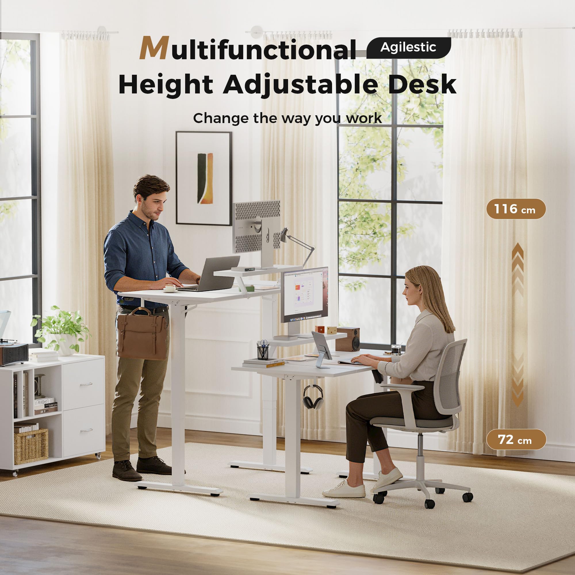 Agilestic Eletric Height Adjustable Desk, Movable Monitorstand, 120x80cm