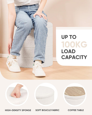 Bonlife Boucle Ottoman Storage, Foot Rest Stool Seat, Folding Footstool for Living Room, Sherpa Ottoman for Bedroom, Cream, 43x43x45 cm