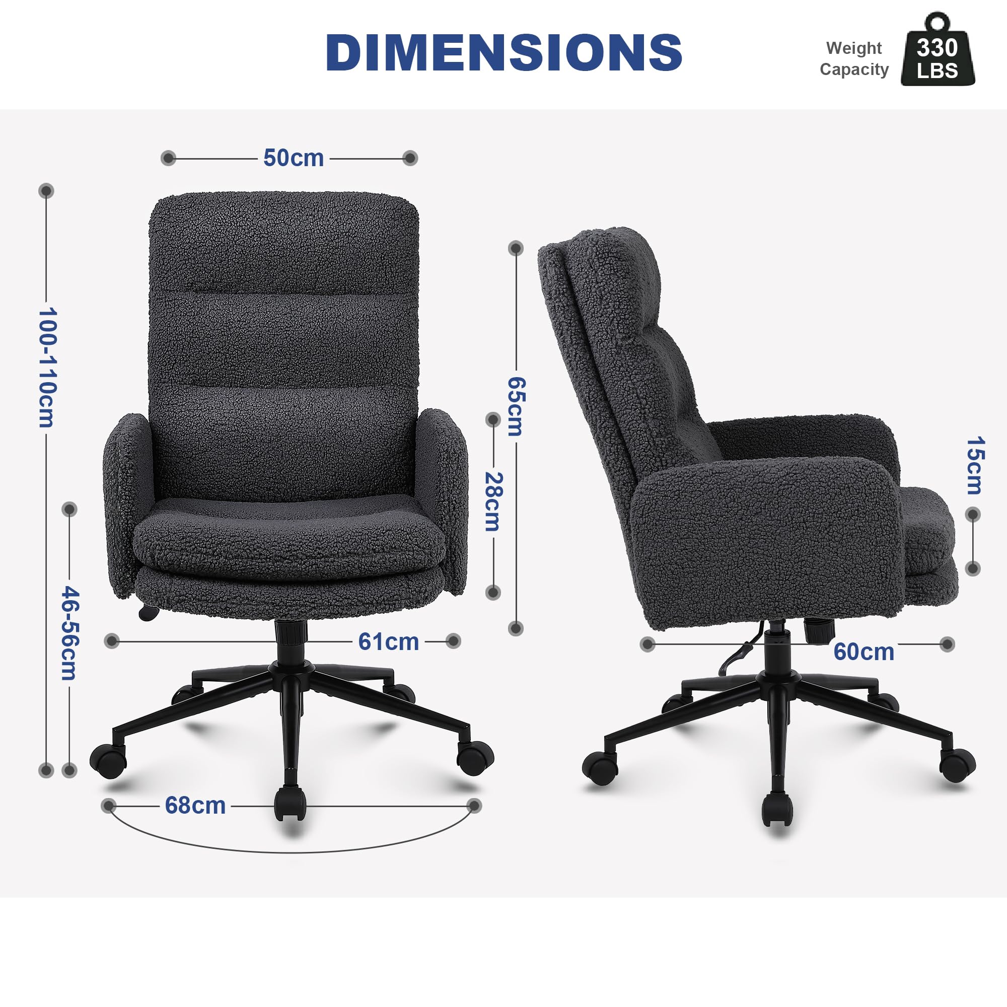 Youhauchair Desk Chair, Faux Cashmere Office Chair, Dark Grey
