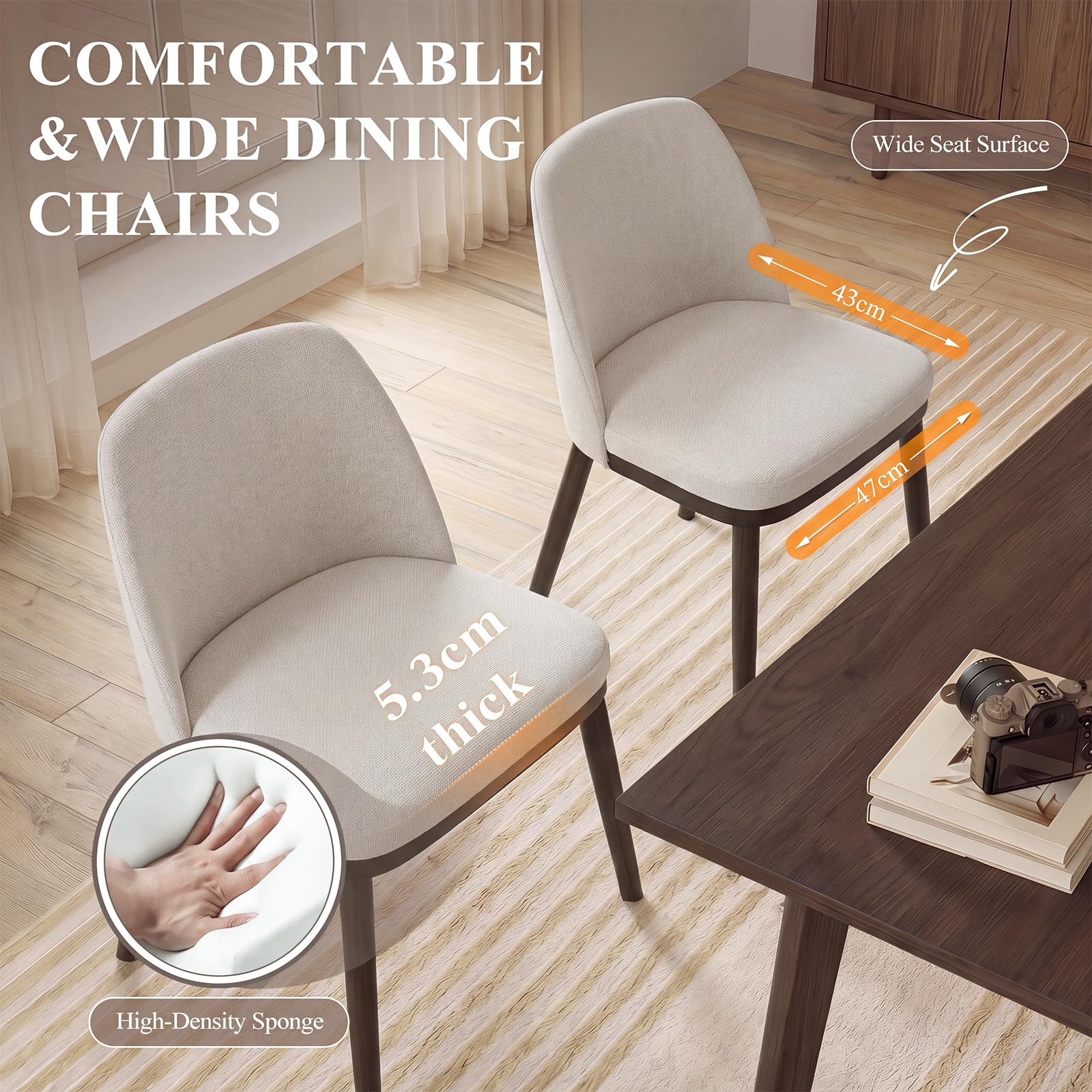 MALOL Thick Wood-base Dining Chairs Set of 4, Upholstered Kitchen Chairs with Solid Wood Legs and Thick Seat Cushion