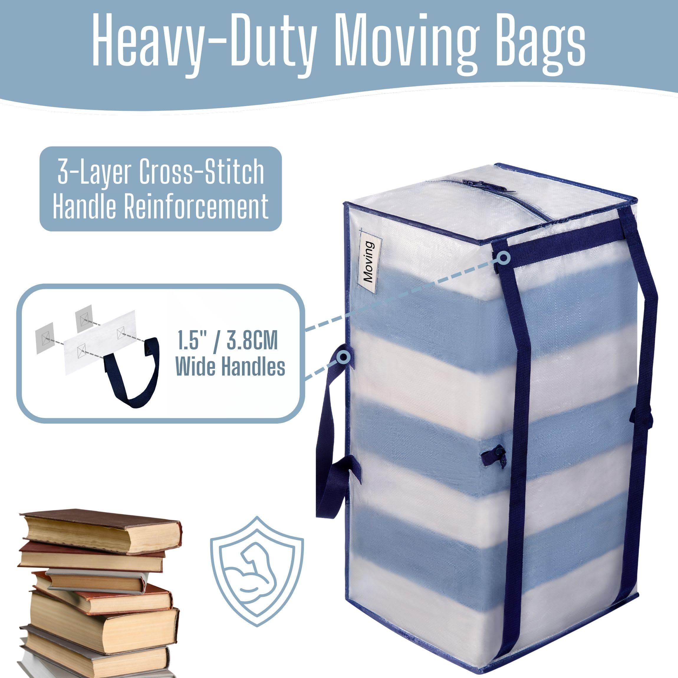 VENO 4 Pack Heavy-Duty Moving Bags Extra Large W/Backpack Straps, Moving House Essentials, Strong Handles & Zips, Clothes Storage, Packing