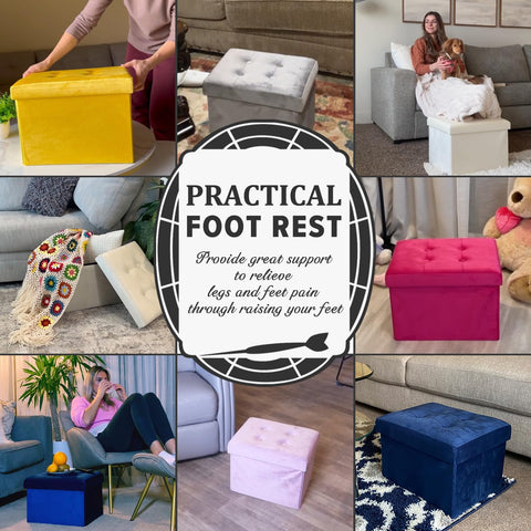 LINMAGCO Storage Ottoman Folding Foot Stool Velvet Ottoman Foot Rest with Padded Modern Ottoman with Storage for Living Room Puppy Step Stool