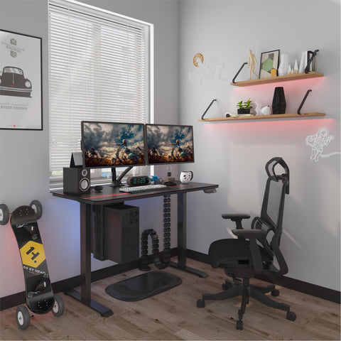 FLEXISPOT 140 x 60 cm Electric Standing Desk, Sit Stand Table Height Adjustable Desk with Backpack Hook and Memory Smart Pannel