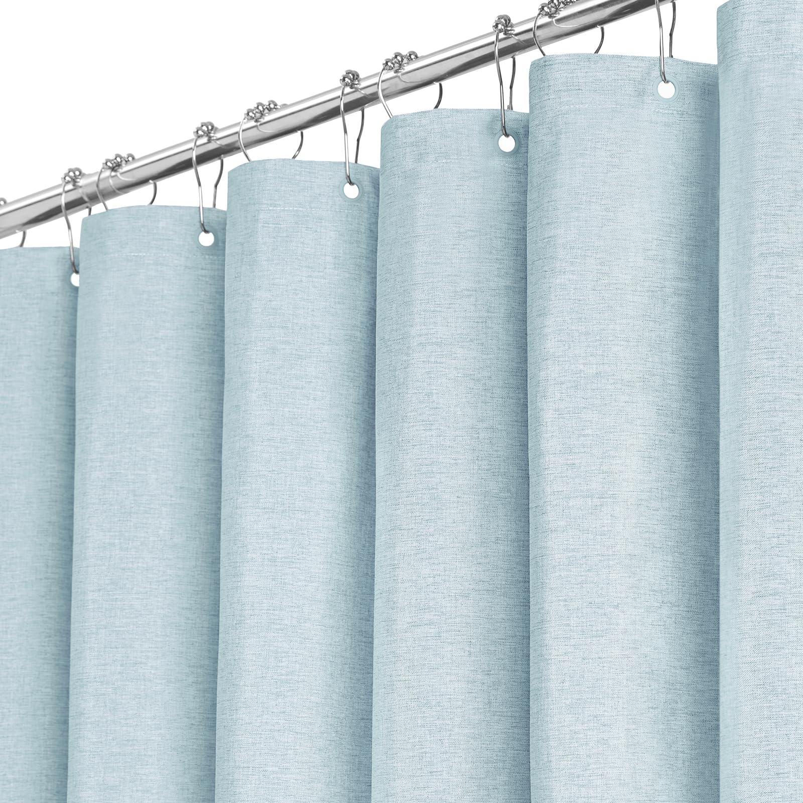 BTTN Long Linen Look Shower Curtain, Waterproof, 182x200cm, Fog Blue
