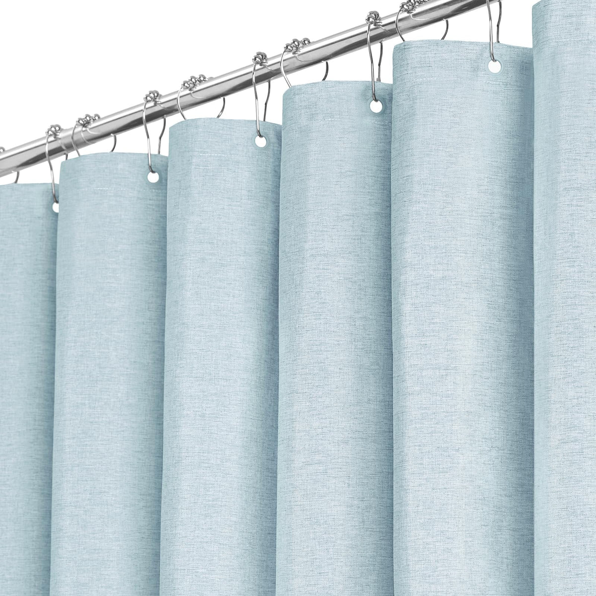 BTTN Long Linen Look Shower Curtain, Waterproof, 182x200cm, Fog Blue