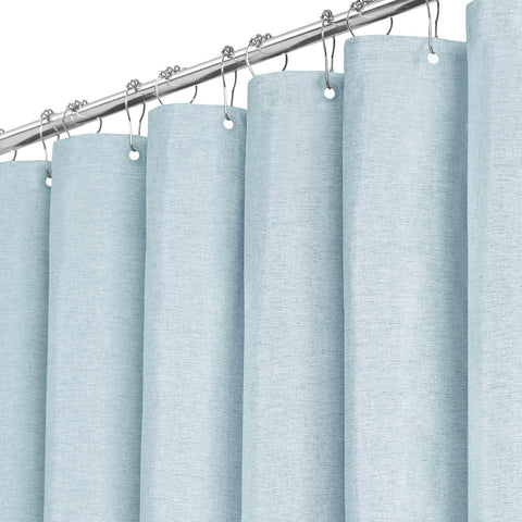 BTTN Long Linen Look Shower Curtain, Waterproof, 182x200cm, Fog Blue