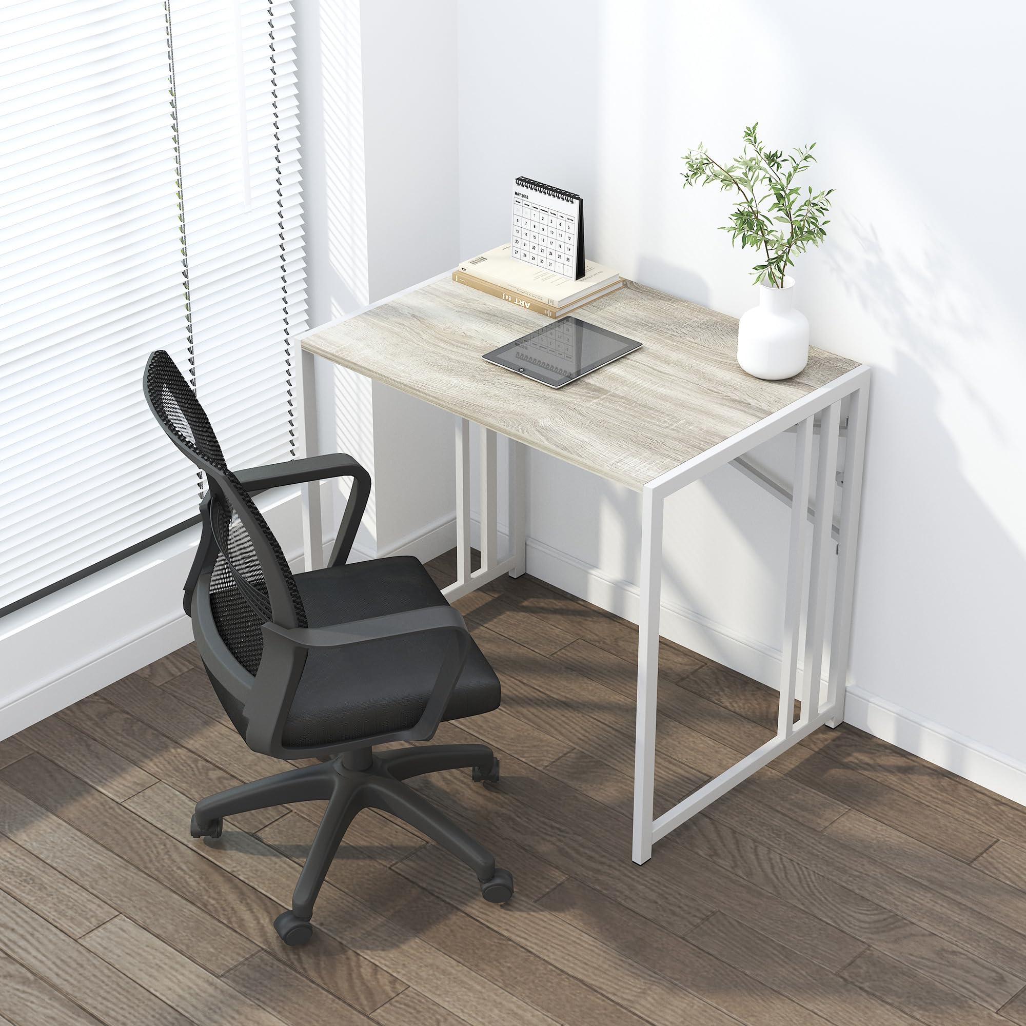 Lutown-Teen Folding Computer Desk 47 inch No Assembly Required, Grey
