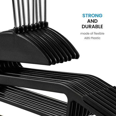 DrySmart Pack of 10 Heavy Duty Black Coat Hangers, 0.5cm Thick, S-Shaped Opening, Non-Slip Plastic Clothes Hanger Space Saving Slim Design