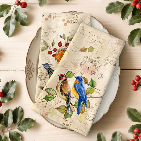 Arquiel Retro Birds Tea Towels, 100% Cotton Kitchen Towels, Set of 4