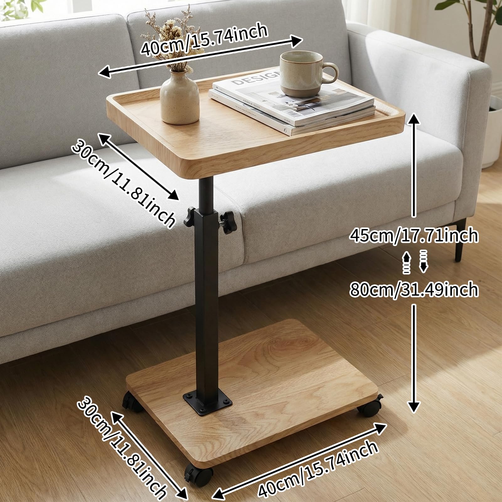 XUDREZ Adjustable Side Table, C Shaped Small Table with 4 Wheels 364° Swivel Tray, End Table for Living Room Bedroom Sofa Small Spaces
