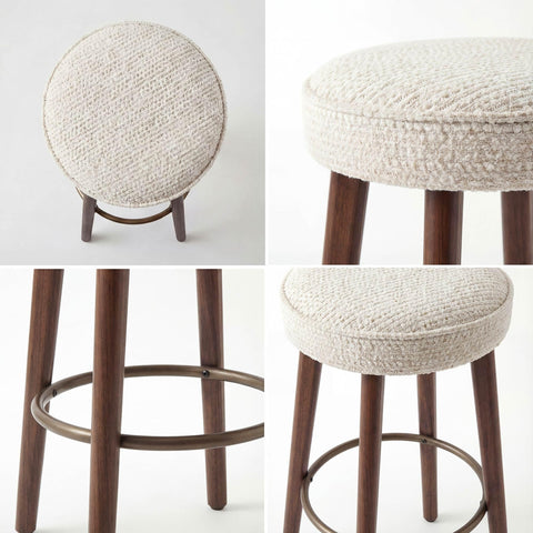 younturn Set of 2 Chenille Bar Stools, 68cm Counter Height Upholstered Kitchen Bar Chairs with Solid Wood Legs