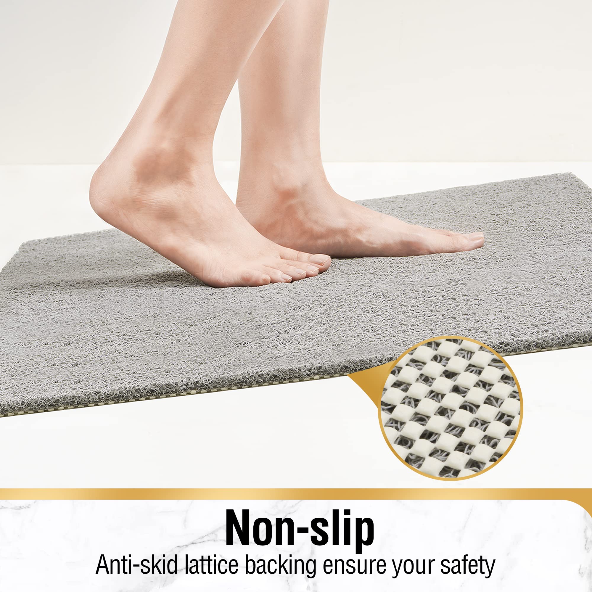 HITSLAM Shower mat Non Slip, 60 x 40 CM Non Slip Bath Mat with Drain, Soft PVC Loofah Shower Bath Mat for Tub, Quick Drying Shower Mat for Bathroom
