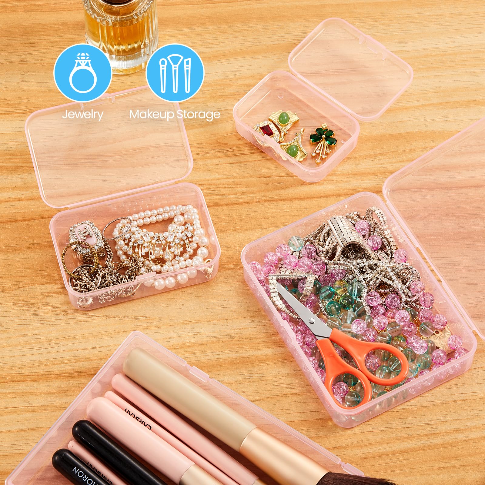 Goodma Rectangular Plastic Storage Boxes, 85 x 55 x 25 mm, Pink