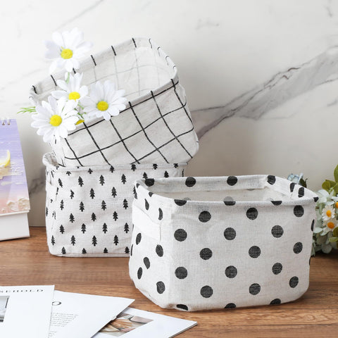Haocjanc 5 Pack Small Fabric Storage Baskets, Collapsible Square Bathroom Storage Baskets, Waterproof Basket Organizer with Handles