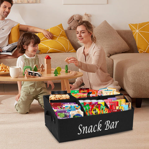 Xbopetda Snack Box Container, 6-Compartment Tray with Handles, Food Storage Organizer Bins, Trapezoid Snack Basket, Pantry Storage Station, Black