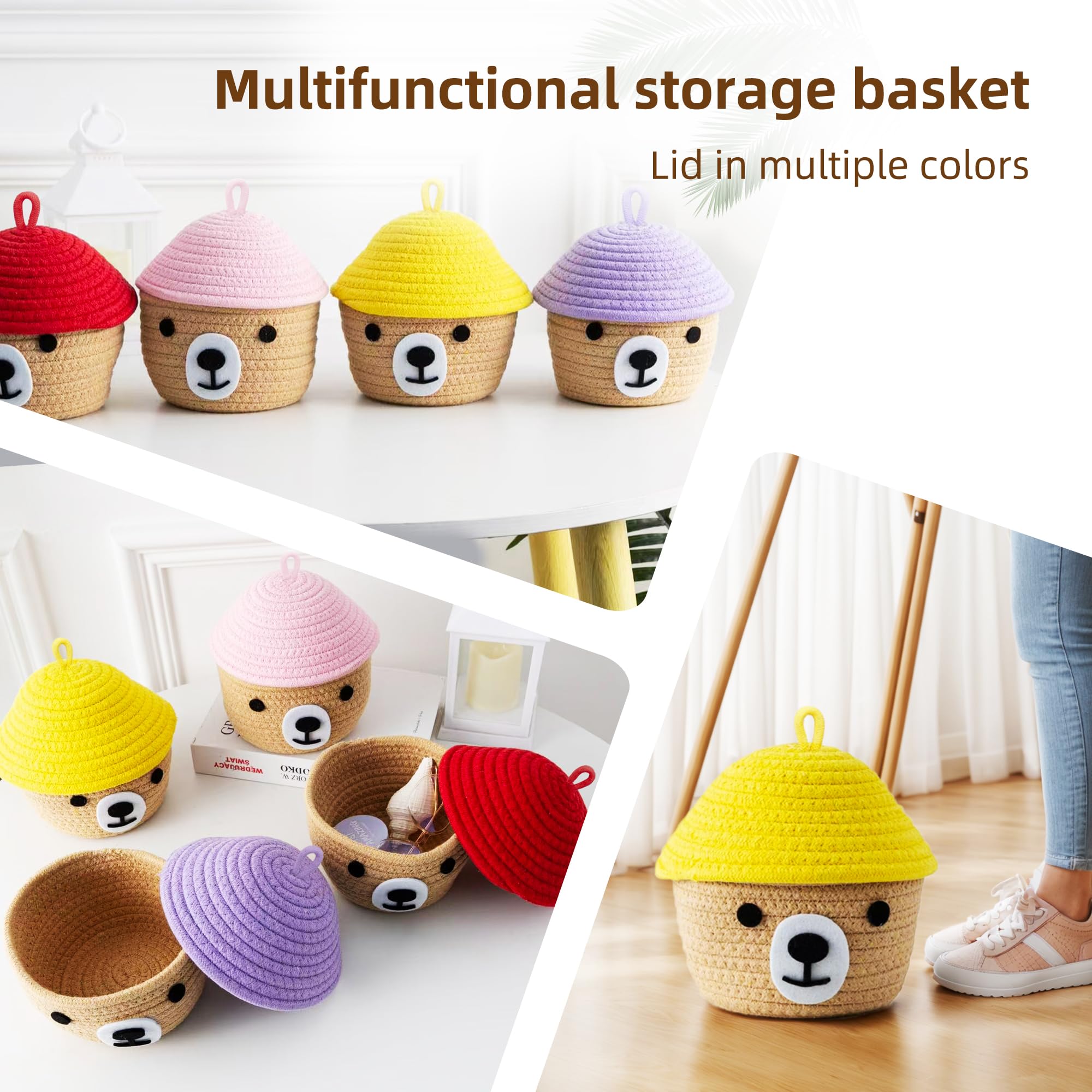 Hand Woven Cotton Rope Bear Basket - Home Storage, Decorative for Children's Bedroom and Living Room, Dedicated for Toys, Keys and Accessories