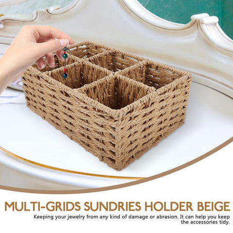 Cabilock Six-Grid Storage Box Multi-Compartment Sundries Holder for Jewellery Necklaces Rings Earrings Earphones Coins Beads Clear Desktop Organiser