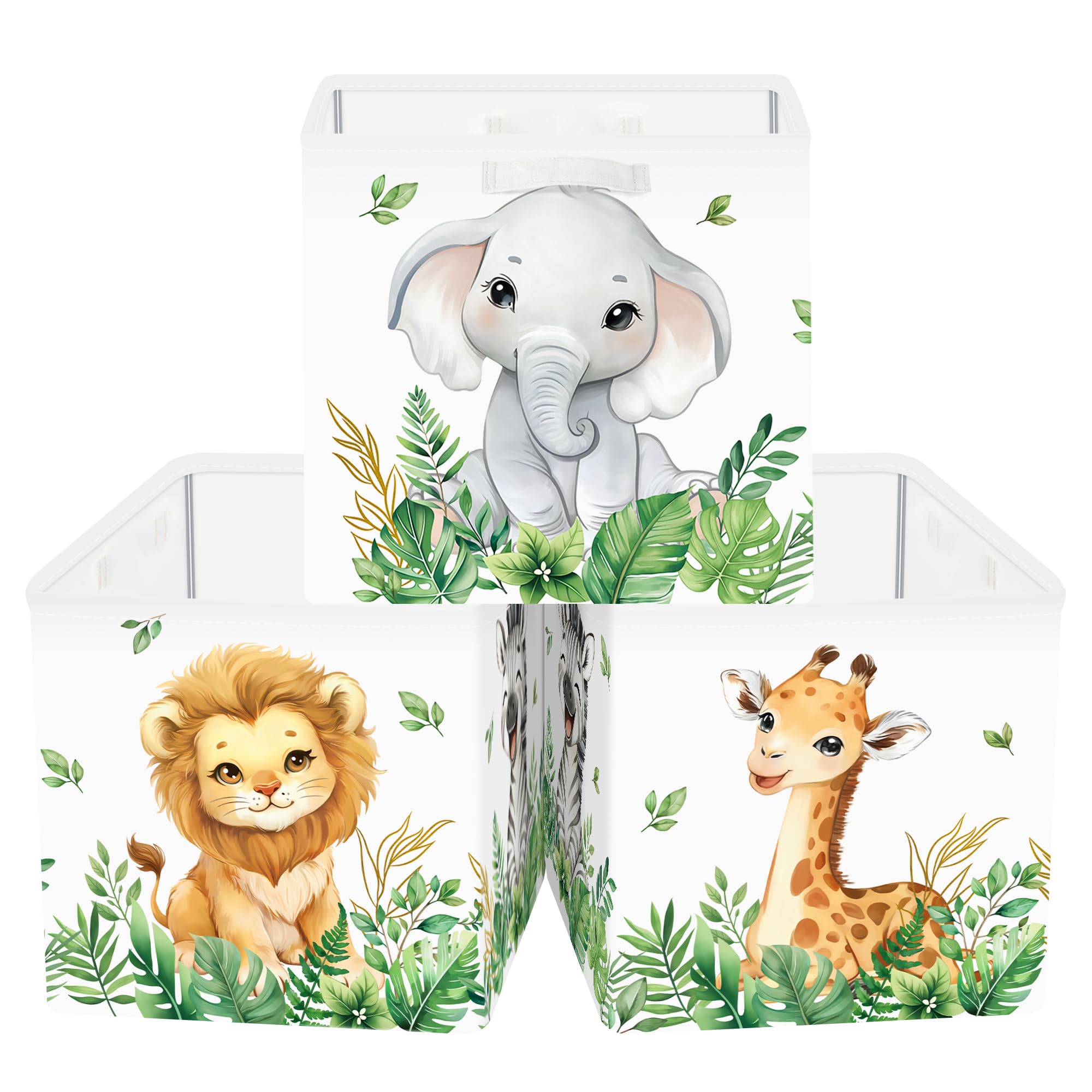 Clastyle 3 pcs Cute Animals Cube Storage Boxes for Shelves Kallax Boxes