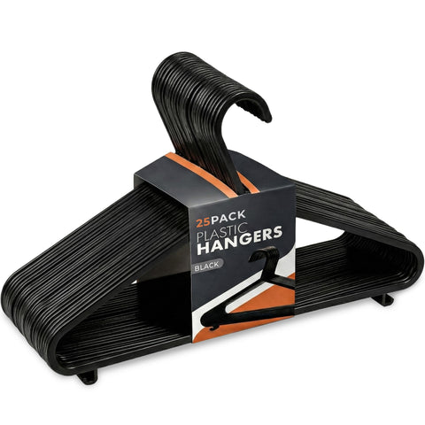 Scott 11 Plastic Coat Hangers, 25 Pack - Adult Black Strong Clothes Hangers For Clothes, Durable With Hooks For Space-Saving, Lightweight, Non-Slip