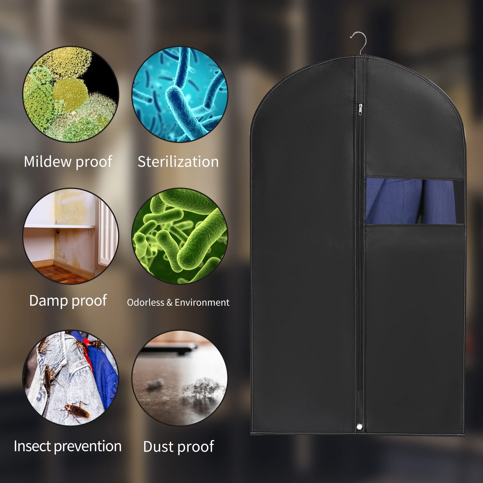 WAORZMK Suit Cover Bags for Men, 5 PCS 24x40in Dustproof Garment Bags