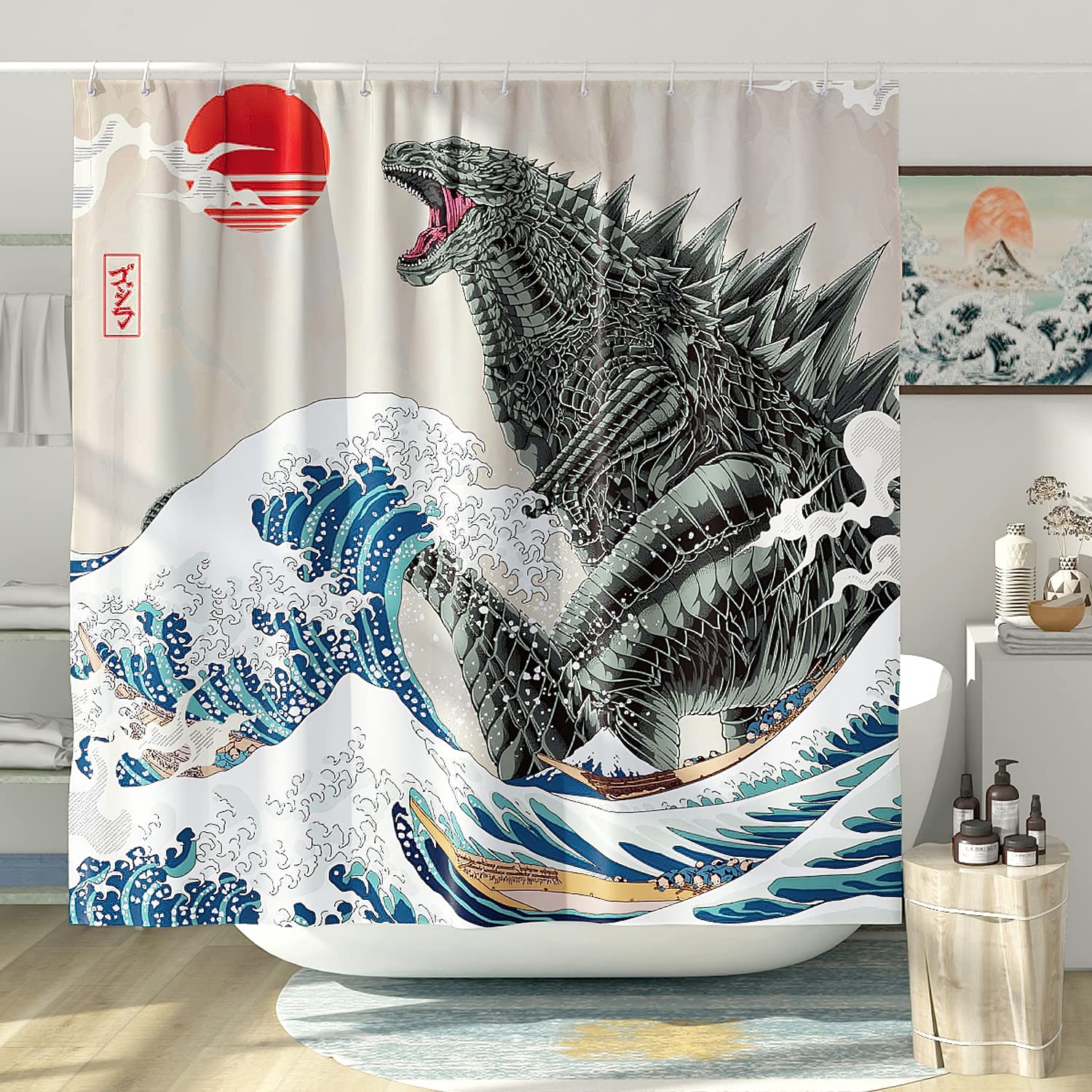 DESIHOM Funny Tall Shower Curtain Set, Fun Anime Monster Shower Curtains for Bathroom Cool Asian Japanese Bathroom Decor Polyester Fabric-72" x 78"