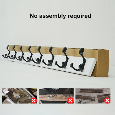 SKOLOO 109 cm White Wood Coat Rack Wall Mount with 8 Triple Hooks - Ideal for Family Entrances, Classrooms, and Pet Supplies Storage
