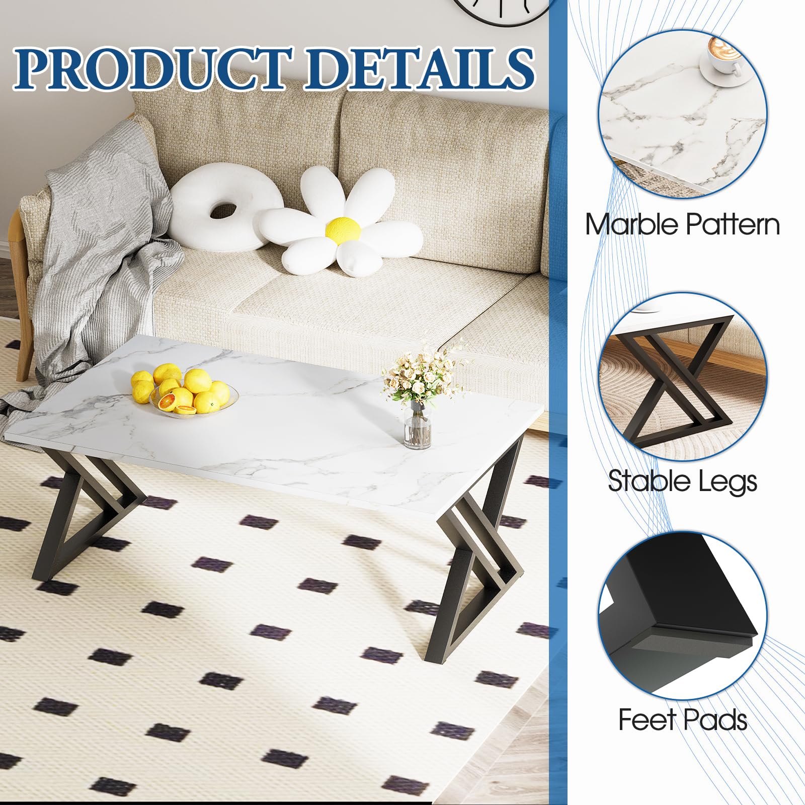 Coffee Tables,living room Table,Center Tea Side with Robust Steel Frame