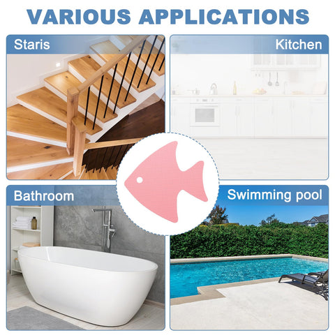 PATIKIL 12 Pcs Non Slip Bathtub Stickers, Anti Slip Shower Stickers with Scraper Bathroom Shower Floor Decals Fish Shape Cute Treads Tubs, Pink