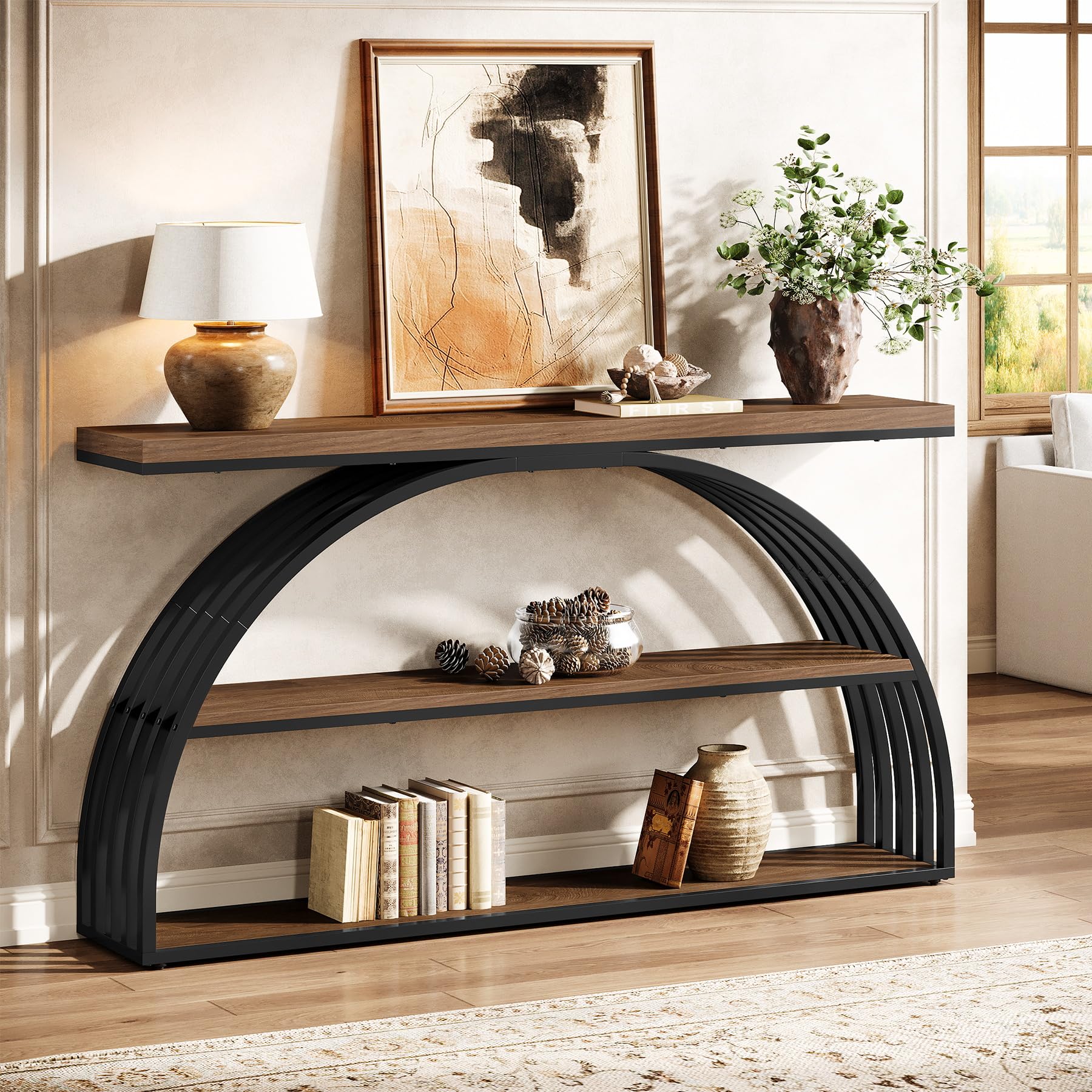 Tribesigns 160cm Entryway Table Console Tables, 3-Tier Sofa Table Narrow Long with Open Storage Shelves for Living Room
