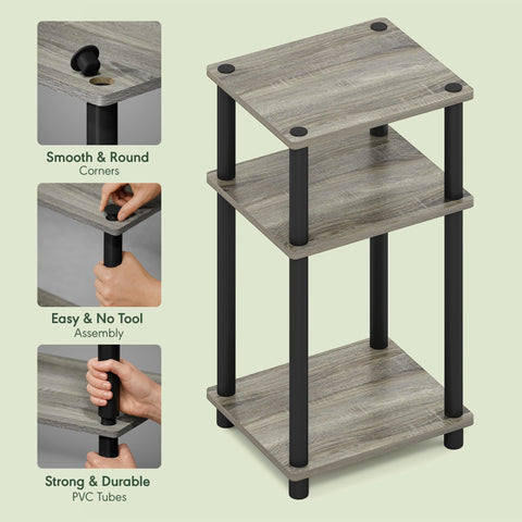 Furinno JUST Side Table, 3-Tier End Table, Open Shelves Night Stand, Bedside Table, Toolless Assembly, for Living Room, Bedroom, French Oak