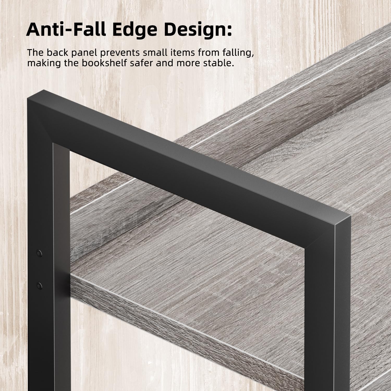 APPOLYN 5 Tier Bookshelf, Open-shelf Bookcase with Backboard, Grey