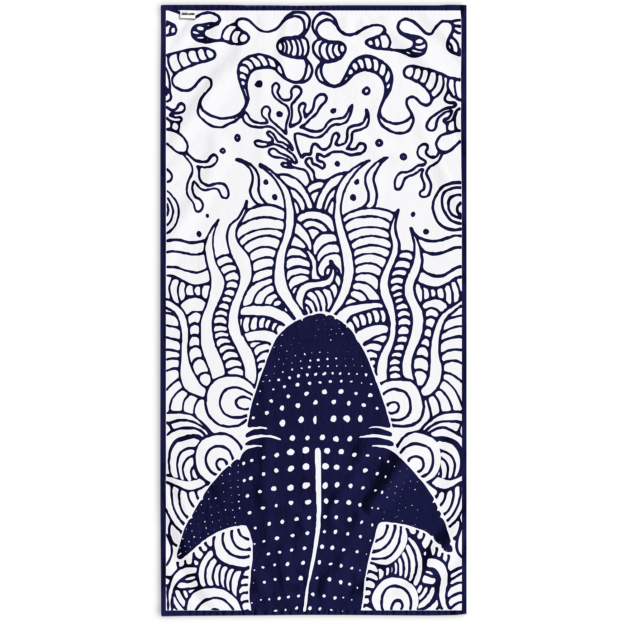 RESTILO Beach Towel Large 90 x 180 cm Cotton Terry Velour Bath Towel Dark Blue Navy Blue White Shark Shark