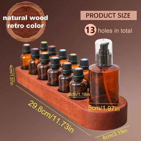 Wisnewth Wooden Essential Oil Holder with 13 Holes (3cmx12 & 5cmx1), Retro Desktop Display Rack for Bathroom Vanity Desk Organizer