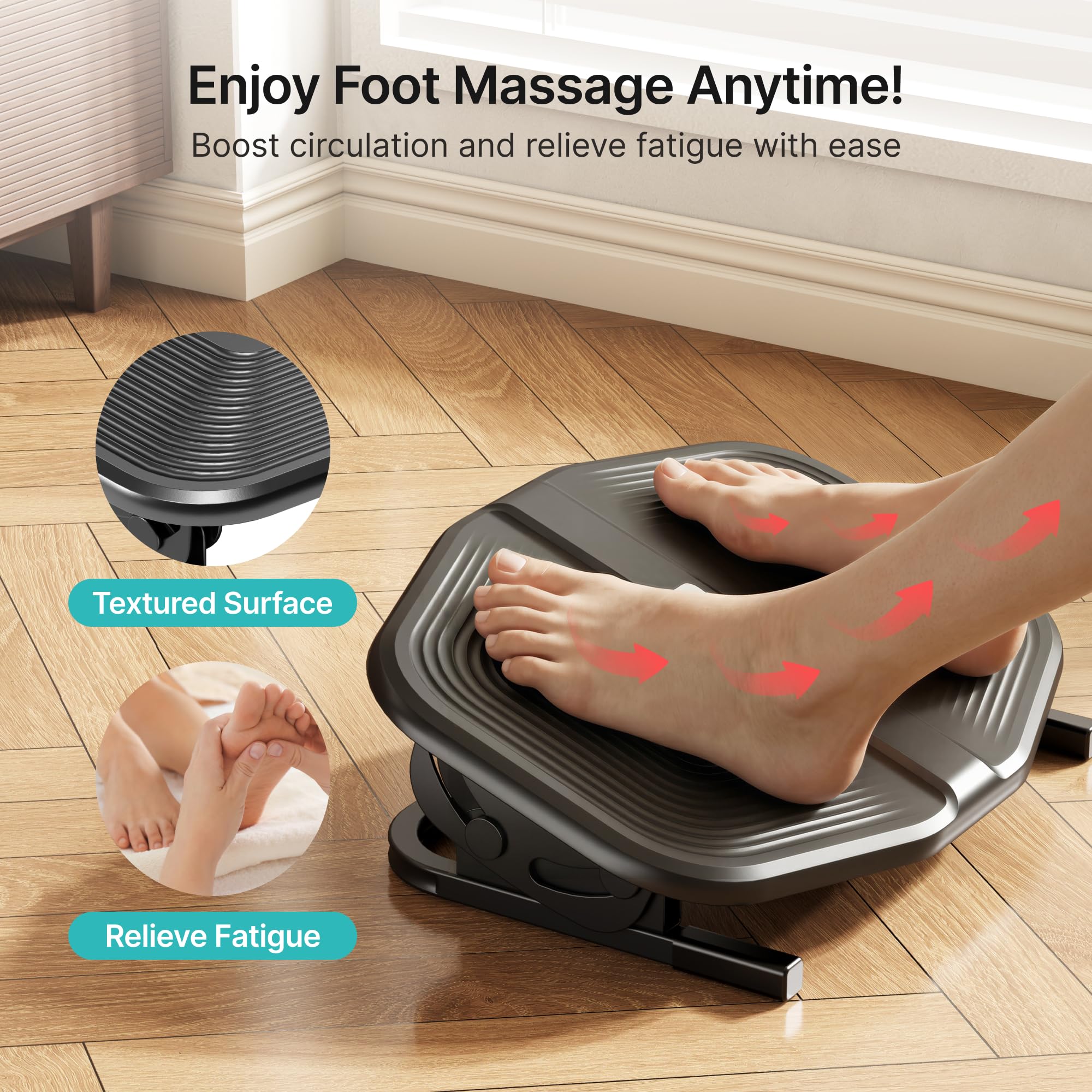 PEGZONE Footrest for Under Desk with Massage, Adjustable Tilt, Steel Base