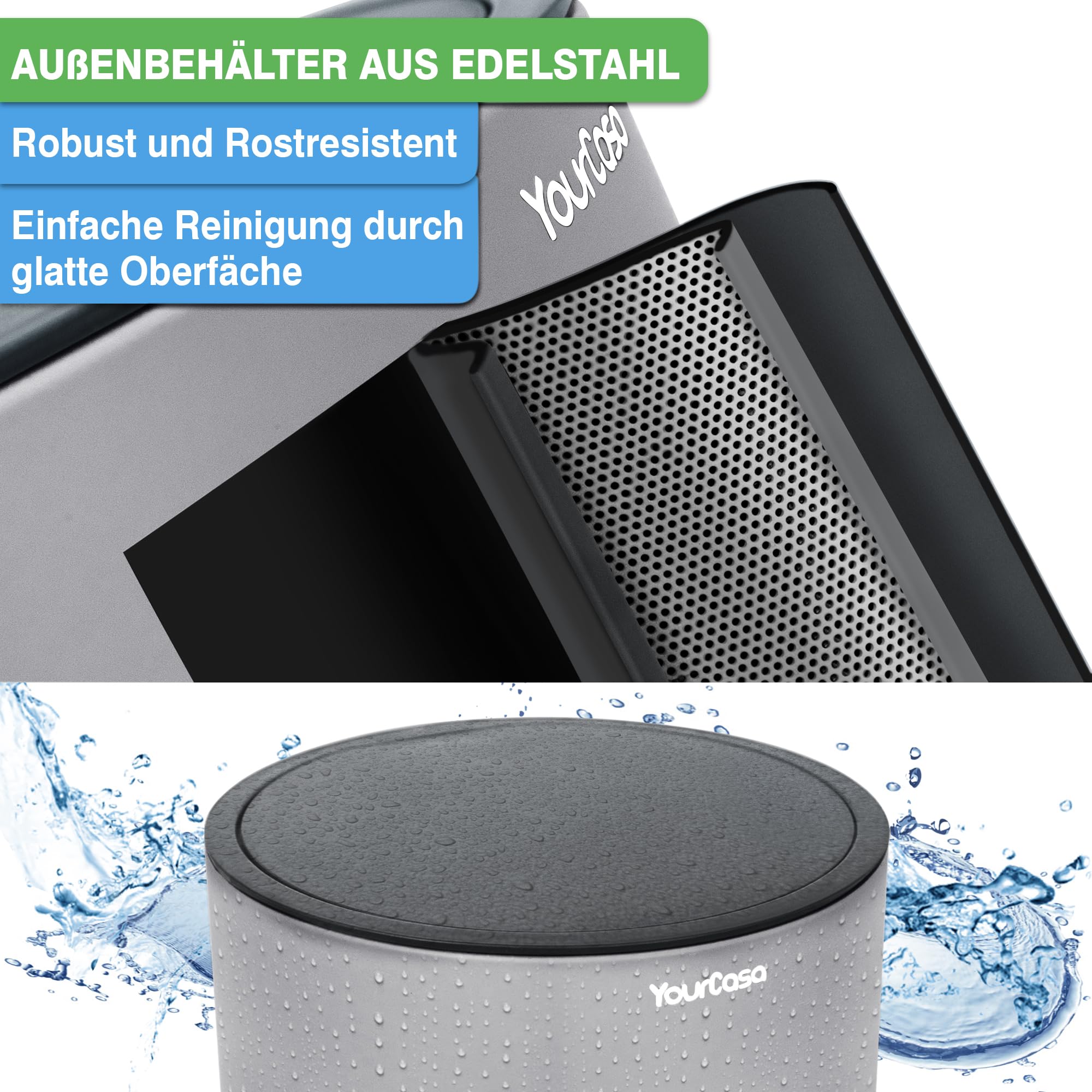 YourCasa® Bathroom Bin [5L] - Elegant Design - Small Bathroom Bin - Cosmetic Bin - Bathroom Bin with Lid and Soft Close - Waste Bin Bathroom Toilet