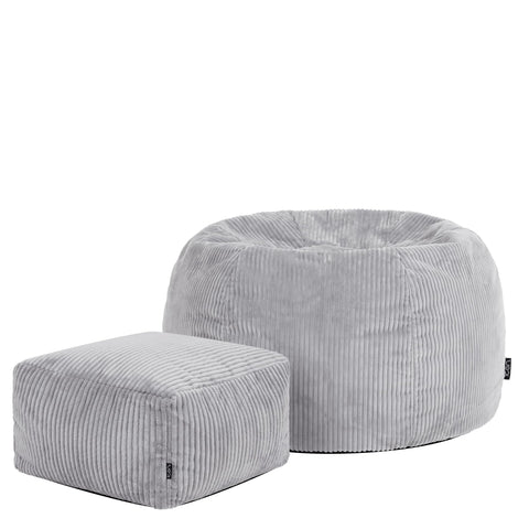 icon Kingston Cord Bean Bag & Footstool with Filling Included, Grey
