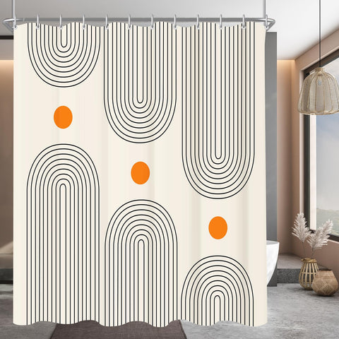 Lerores Shower Curtain 180 x 180 cm Geometric Curve, Weighted Hem, Anti-Mould Textile, Water-Repellent