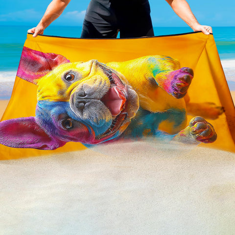 Violetpos Rainbow French Bulldog Beach Towel for Dog Lovers, Extra Large 180x90 cm 250GSM Microfibre, Sand Free Quick Dry