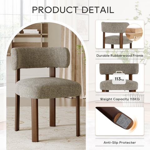 COLAMY Wooden Dining Chairs Set of 6, Fabric Chairs for Dining Room with Open Curved Backrest and Thick Seat Cushion