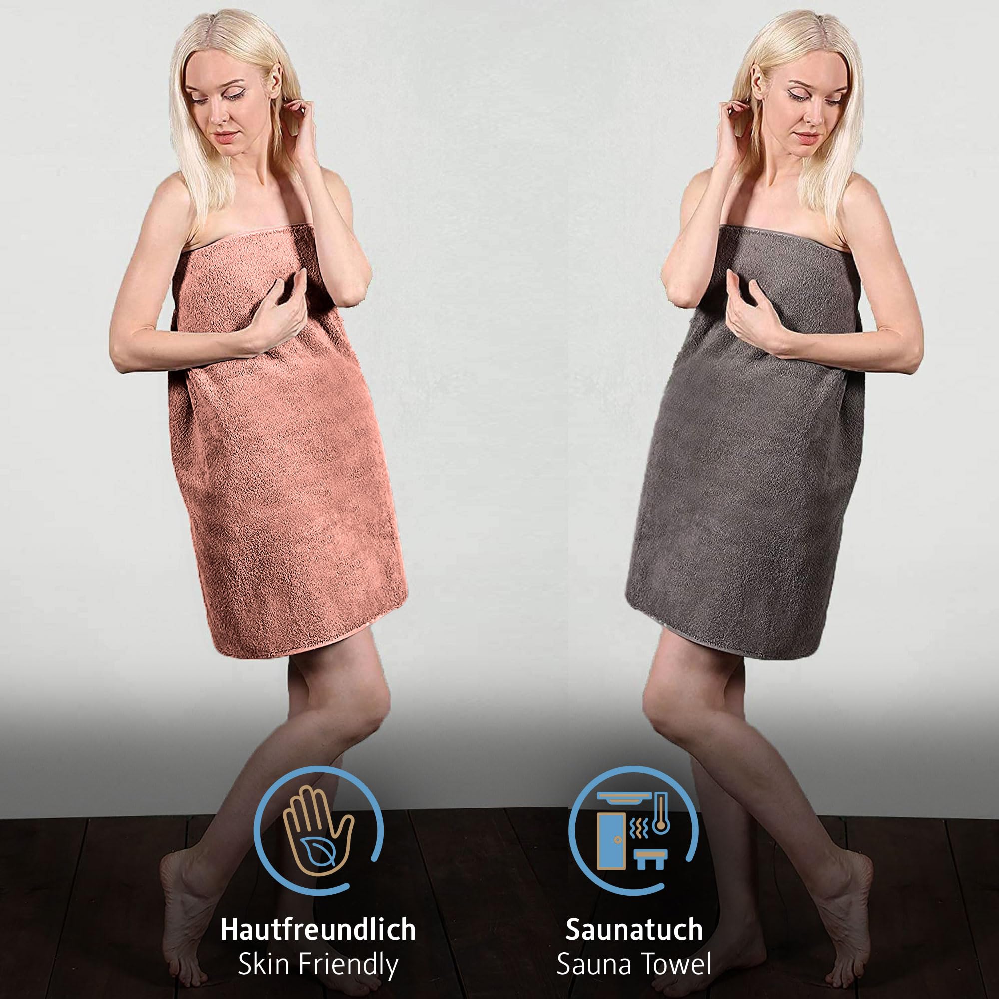 Komfortec Bath Towels, 100% Cotton, Quick Dry, 70x200, Grey & Pink