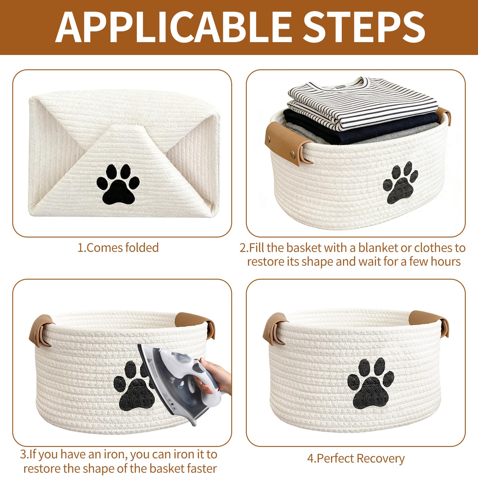 MHYMX Dog Toy Basket, Dog Toy Box 34 X 24 X 21cm Large Pet Toys Storage Boxes Puppy Blanket Basket with Handle Personalised Cotton Rope Organizer