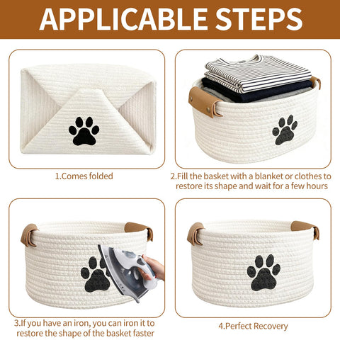 MHYMX Dog Toy Basket, Dog Toy Box 34 X 24 X 21cm Large Pet Toys Storage Boxes Puppy Blanket Basket with Handle Personalised Cotton Rope Organizer