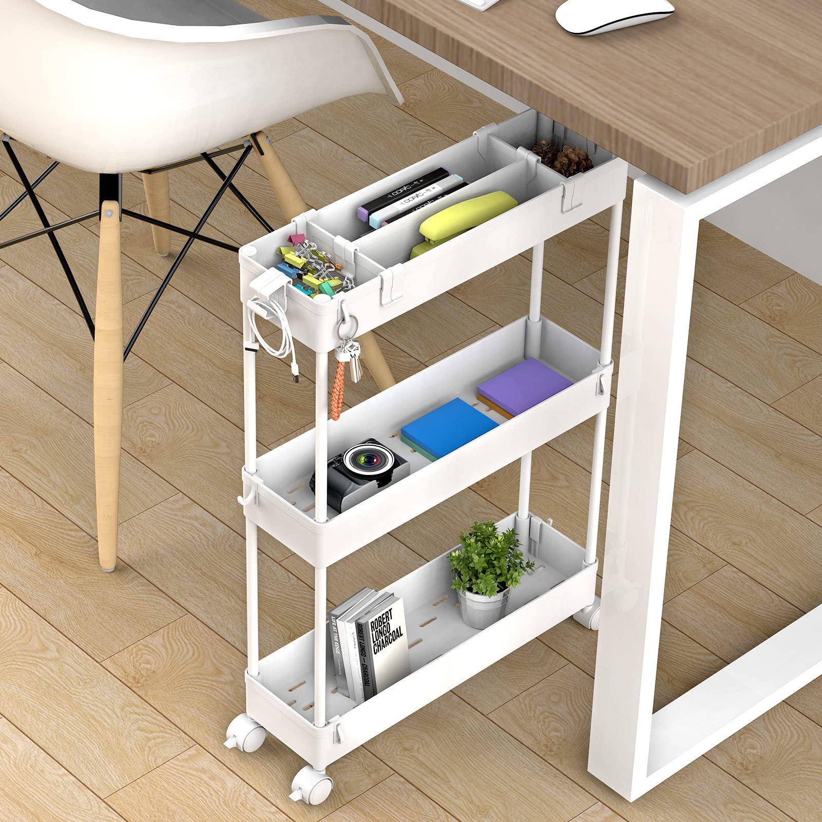 SAKA Slim Storage Cart,3 Tier Bathroom Rolling Utility Cart Storage Organizer Slide Out Cart