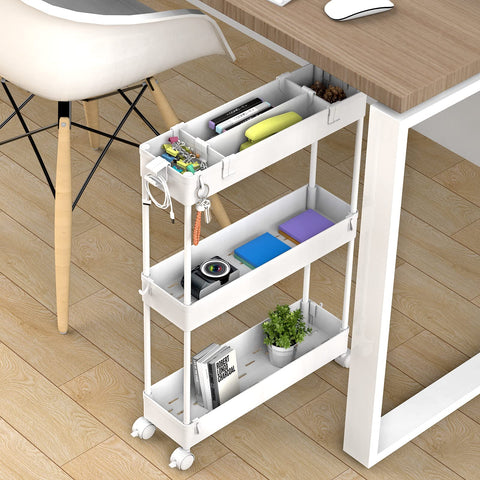 SAKA Slim Storage Cart,3 Tier Bathroom Rolling Utility Cart Storage Organizer Slide Out Cart