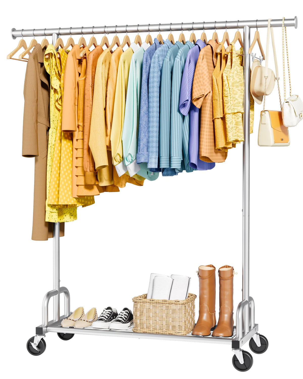 Sakugi Heavy-Duty Clothing Rack Wide Rod & Mesh Shelf, 116x43x150cm, Silver