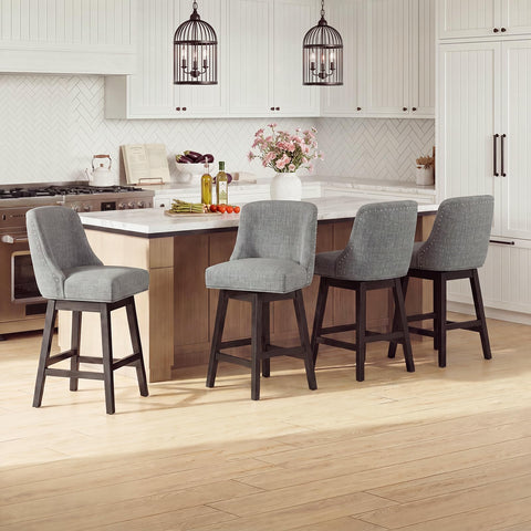 Bar Stools Set of 4, 360° Swivel Upholstered Counter Stools with Back, Wooden Frame Kitchen Bar Chairs with Nailhead Trim